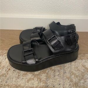 Ann Demeulemeester Black Leather Platform Buckle Sandals